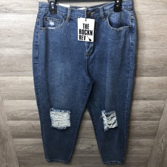 The Rockn Rev Size 8 Tapered Distressed Mom Jean - Picture 5 of 11